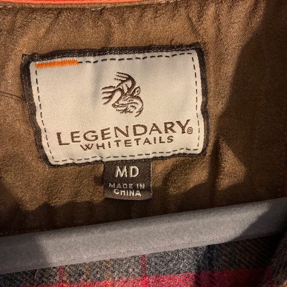 Legendary Whitetails Mens Shirt Jacket M Gray Tan Red Plaid Contrasting Cuff - Picture 12 of 13